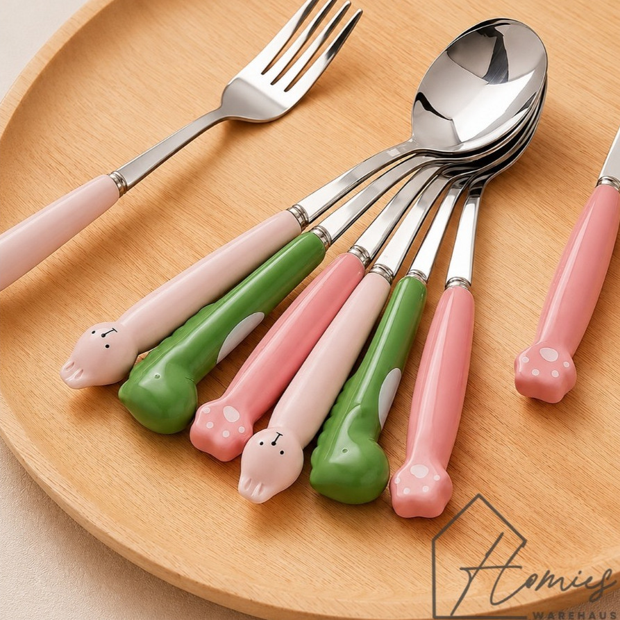 【พร้อมส่ง】 ช้อน ส้อม สแตนเลส ด้ามเซรามิก ลายไดโนเสาร์ กระต่าย แมว สุดน่ารัก ทำจากสแตนเลสอย่างดี ช้อนคาเฟ่ ช้อนอาหาร