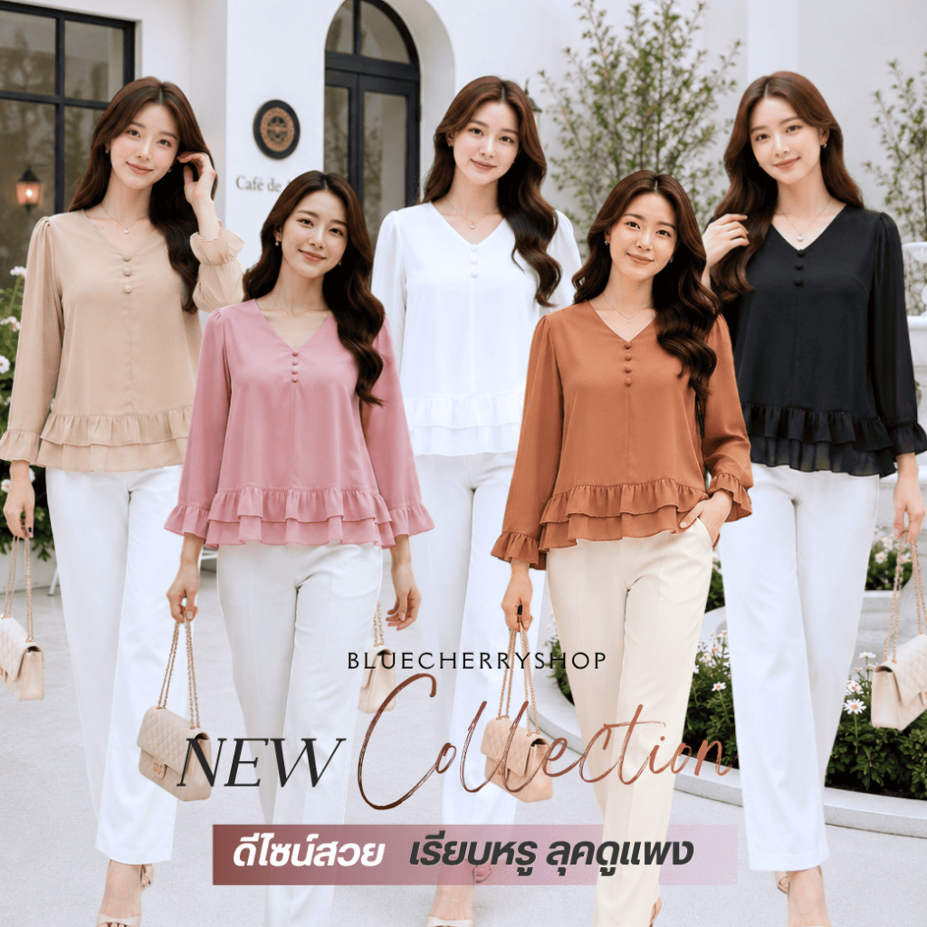 เสื้อชีฟองเนื้อทราย มีซับใน มาลิน สวยหมือนสั่งตัด มีไซส์รอบอก38-46 นิ้ว Brand Bluecherry แบรนด์คนไทยผลิตเอง