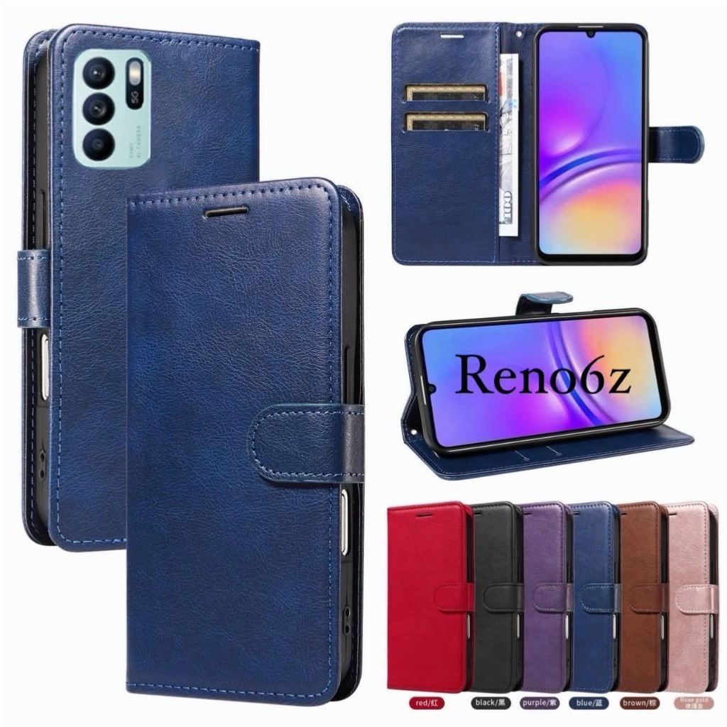 เคสฝาพับ เปิดปิด แม่เหล็กล็อกได้ สำหรับ OPPO Reno7 Reno8 6Z 7Z 8Z 7Pro 8Pro เคสกันกระแทก มีช่องใส่บัตร แถมสายคล้อง