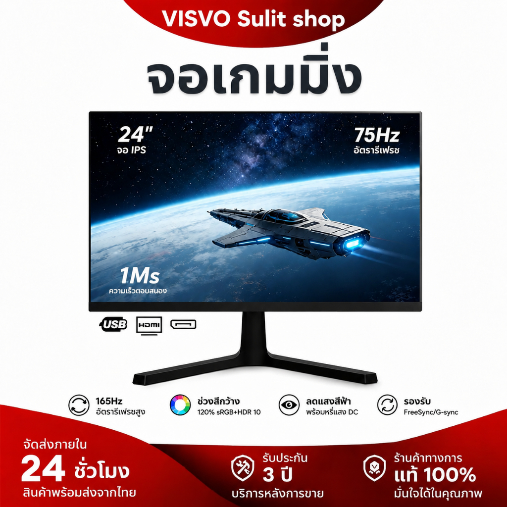 จอคอมพิวเตอร์ 27 นิ้ว 24 นิ้ว 165Hz 144Hz LED หน้าจอโค้ง Gaming Monitor จอคอม 2k FHD IPS 1MS รับประก