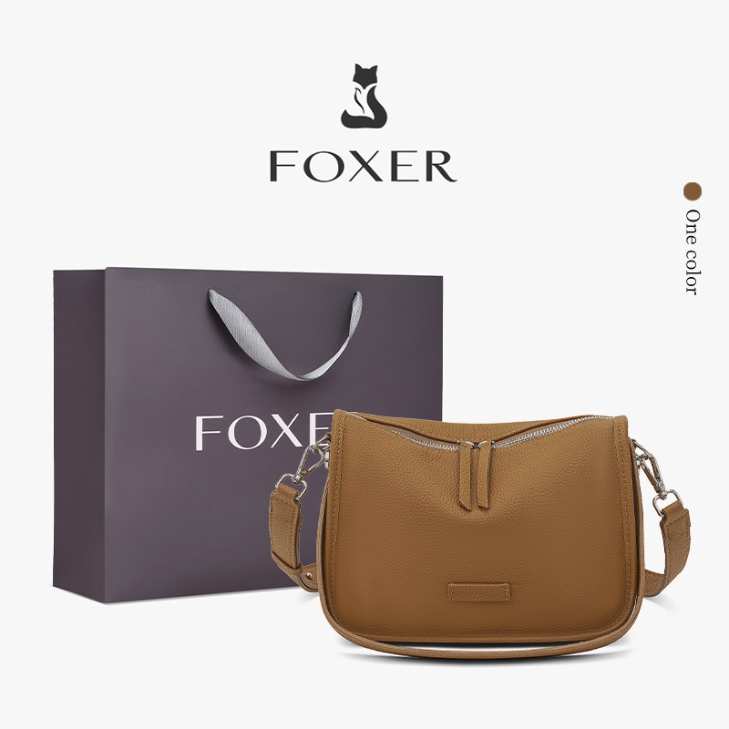 F0XER กระเป๋าสะพายหนังนิ่ม สะพายข้างได้ ทรงสวยคลาสสิก มีซิป สำหรับสตรี