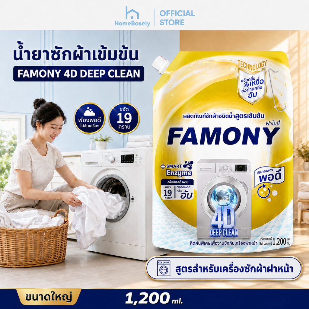 [1200ml]. Famony ฟาโมนี่ ผลิตภัณฑ์ซักผ้าชนิดน้ำ เข้มข้น สูตรสำหรับฝาหน้า กลิ่นอัลตร้า เฟรช กลิ่นอัลตร้า เฟรช