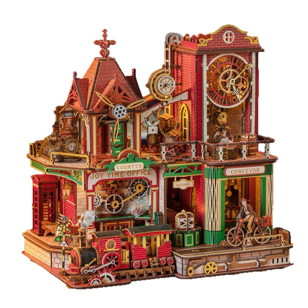 กลไกเคลื่อนไหว รุ่น JTMX-005 Joey Time Post Office ที่ทำการไปรษณีย์ โมเดลไม้เคลื่อนไหวมีเสียงดนตรี งานอดิเรกของสะสม