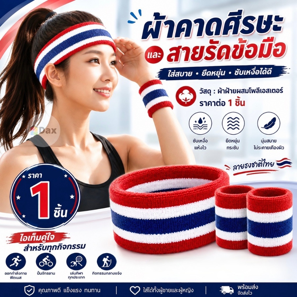 ผ้าคาดศีรษะ สายรัดข้อมือ 1 ชิ้น ยืดหยุ่นสูง ช่วยซับเหงื่อได้ดี ใส่สบาย เหมาะใส่ออกกำลังกายหรือเล่นกีฬากลางแจ้ง พร้อมส่ง