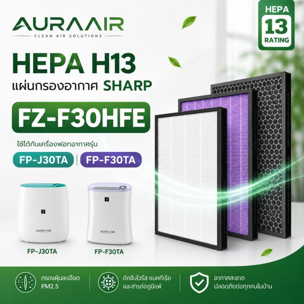 [ส่งไวมาก 🚚💨]แผ่นกรอง FZ-F30HFE Hepa H13แท้✅สำหรับเครื่องฟอกอากาศ Sharp FP-J30TA FZ-Y28FE FP-F30L-H 