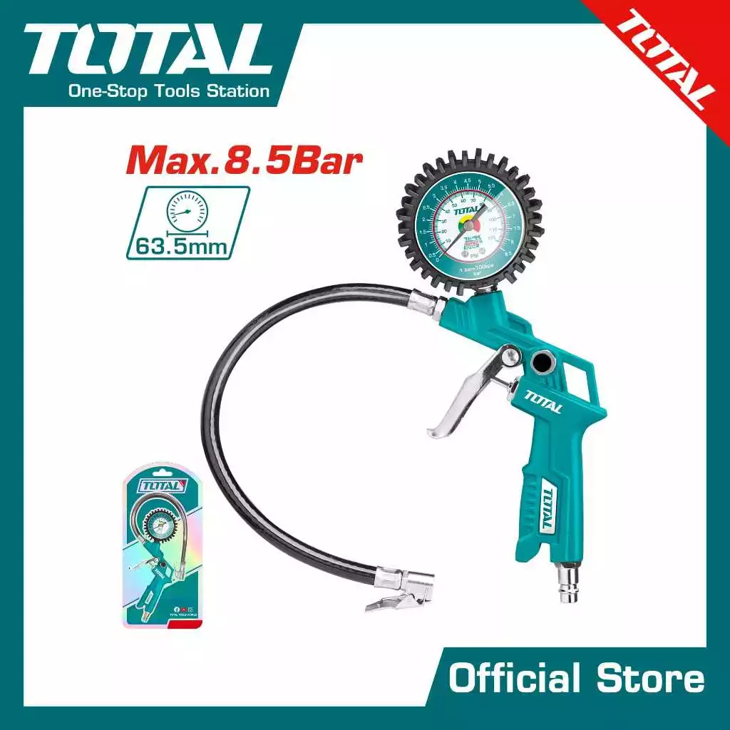 TOTAL หัวเติมลมยางพร้อมเกจ์วัดลม รุ่น TAT11601 แรงดันสูงสุด 8.5 Bar หน้าปัด 63.5 มม. อุปกรณ์ช่างมาตรฐาน
