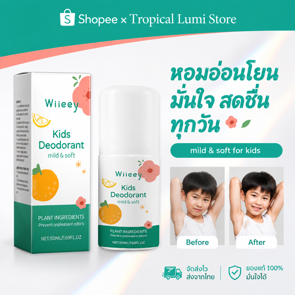 Wiieey โรลออนเด็ก กลิ่นวนิลา ลดเหงื่อ ลดกลิ่นตัว หอม สดชื่น สูตรอ่อนโยน สำหรับผิวบอบบาง Kids Deodorant