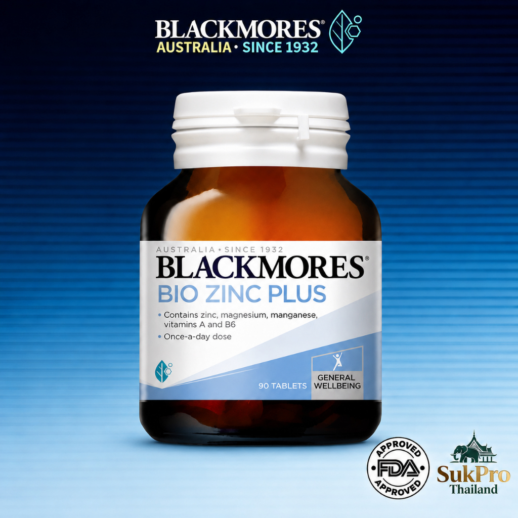 Blackmores Bio Zinc Plus 90 เม็ด สังกะสี ผสมแมกนีเซียม แมงกานีส วิตามินเอ วิตามินบี6 เสริมภูมิคุ้มกัน บำรุงผิว ผม เล็บ อ