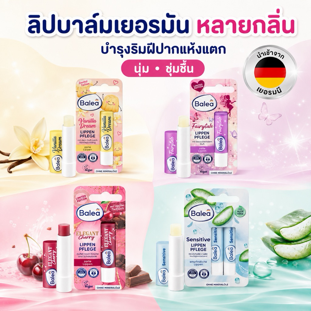 Balea Lippen pflege ลิบบาล์ม เยอรมัน มีหลายกลิ่น ใช้ดีค่ะ