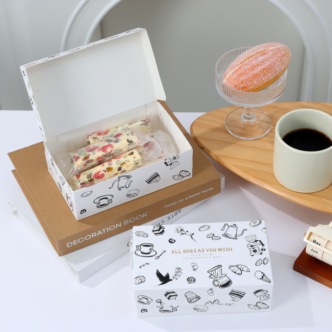 กล่องกระดาษใส่ขนม กล่องSnack Box ลาย B&W Minimal ขนาด 18x11x6cm ราคาต่อใบ