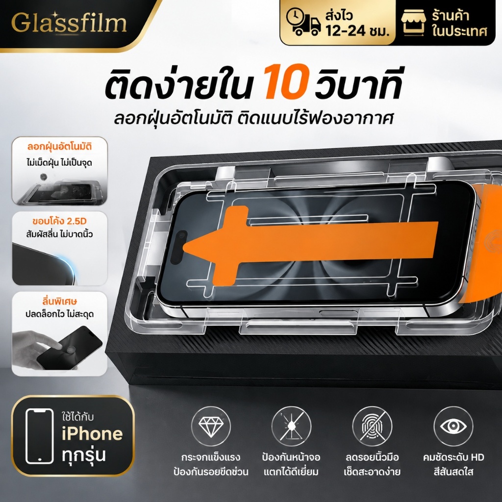 ฟิล์มกระจก เต็มจอ สำหรับ iPhone กันมองกันเสือก PVT รุ่น 16 Pro Max 13 Pro 12 11 XR SE 2020 6 6S 7 8 Plus X XR XS#10D