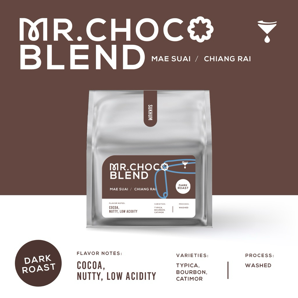 เมล็ดกาแฟคั่วเข้ม MR.CHOCO BLEND (ดอยแม่สรวย จ.เชียงราย)