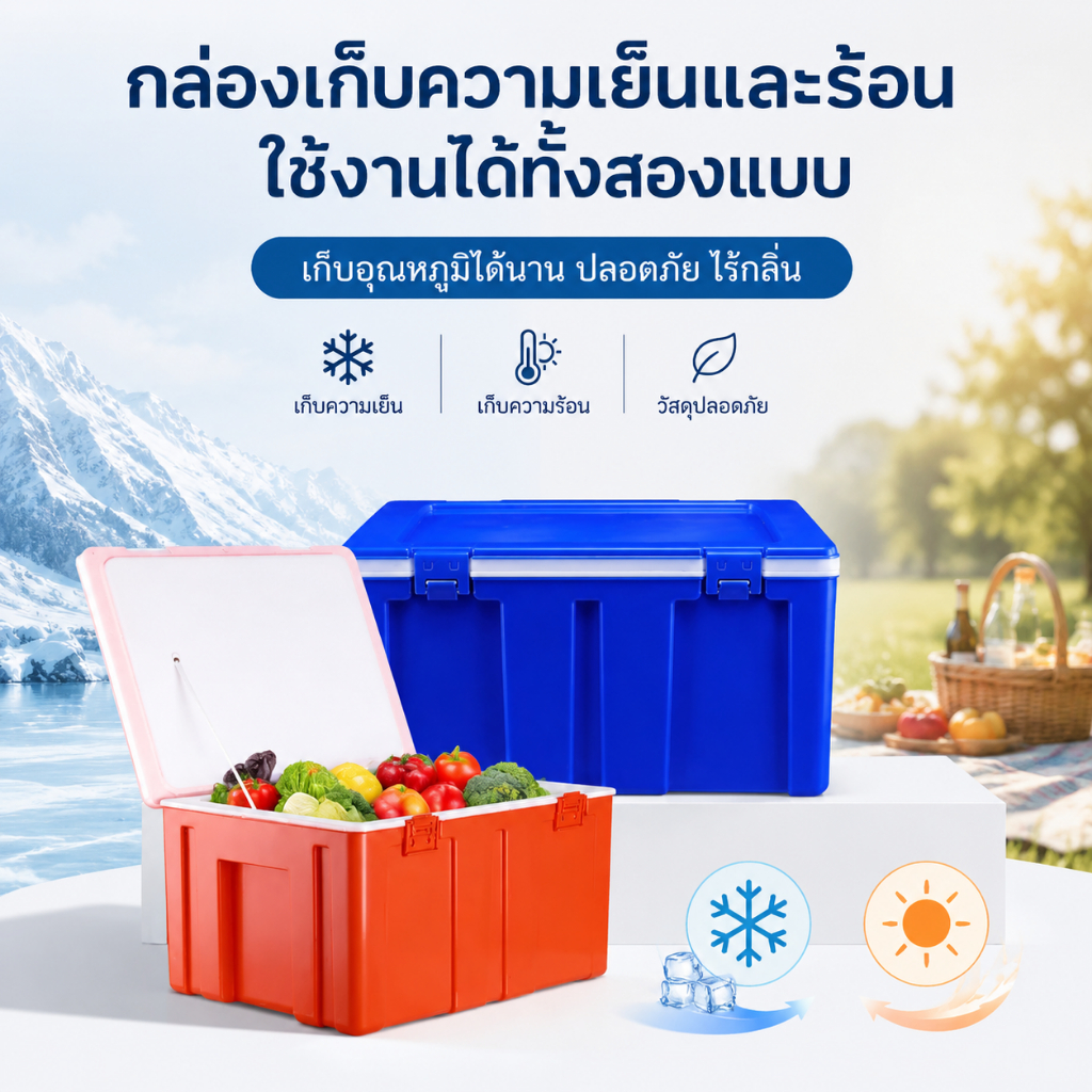 กล่องเก็บความเย็น ฉนวนกันความร้อน ความจุใหญ่พิเศษ เหมาะแคมปิ้งและกิจกรรมกลางแจ้ง พกพาสะดวก
