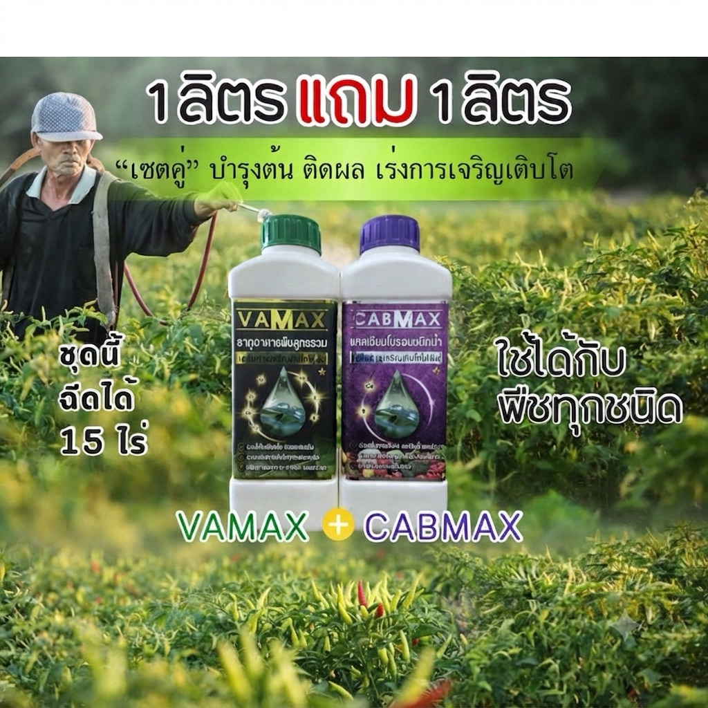(c+v)ปุ๋ยน้ำธาตุรวม 7 ชนิด และแคลเซี่ยมโบรอน cabmax 1 ลิตร แถม vamax 1 ลิตร