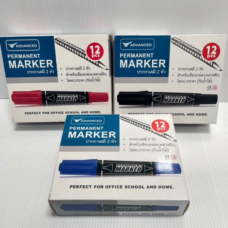 ปากกาเคมี 2 หัว รุ่น Permanent Marker/advanced สีน้ำเงิน/สีดำ/สีแดง (แพ็ค 12)