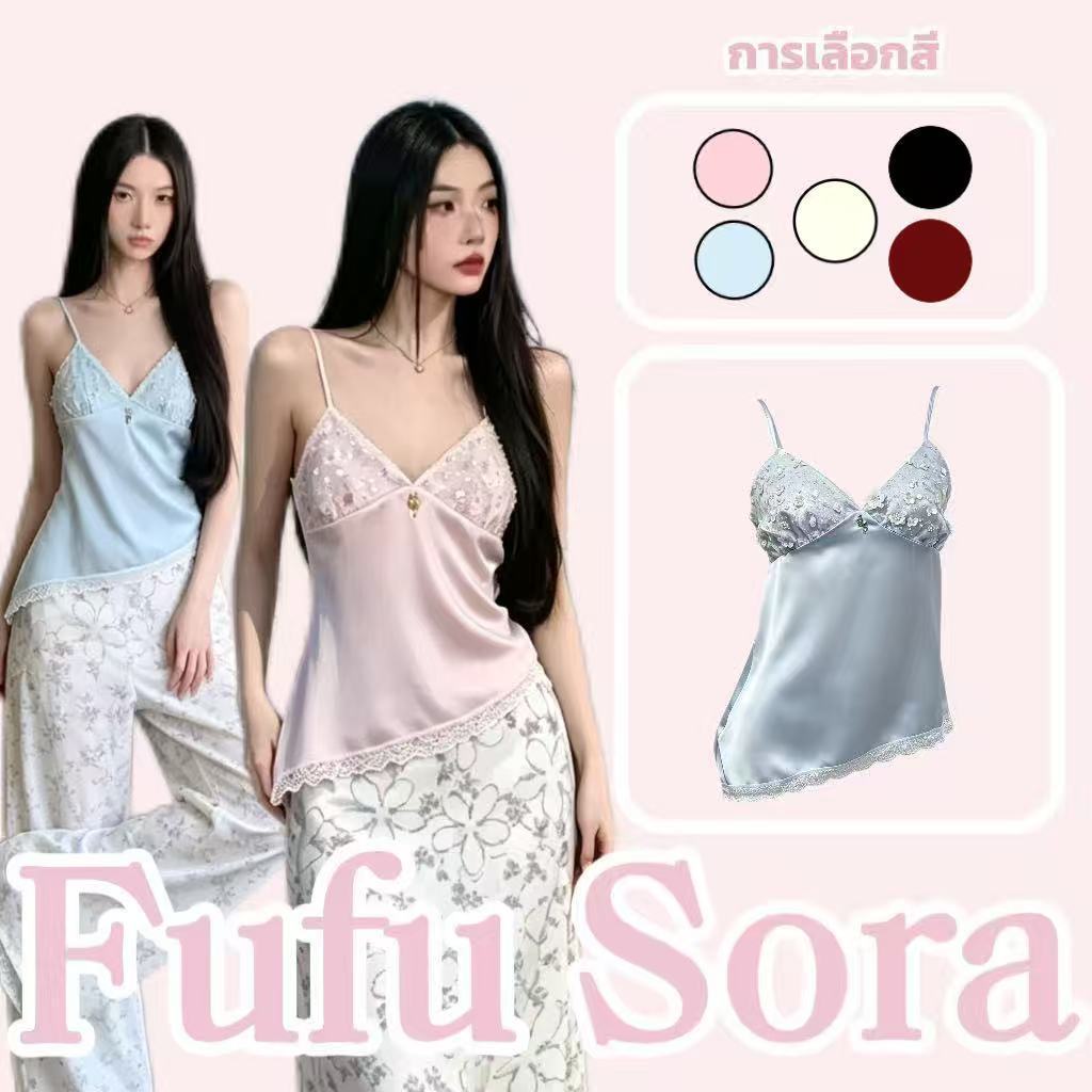 Fufu Sora.TH คลังสินค้าพร้อม เสื้อสายเดี่ยวผ้าซาตินทรงไม่สมมาตรสุดเซ็กซี่สำหรับฤดูร้อน