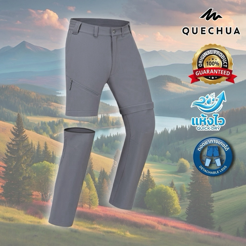 กางเกงเดินป่าขายาวสำหรับผู้ชาย “แบบถอดขาได้” รุ่น MH100 (สีเทา) QUECHUA