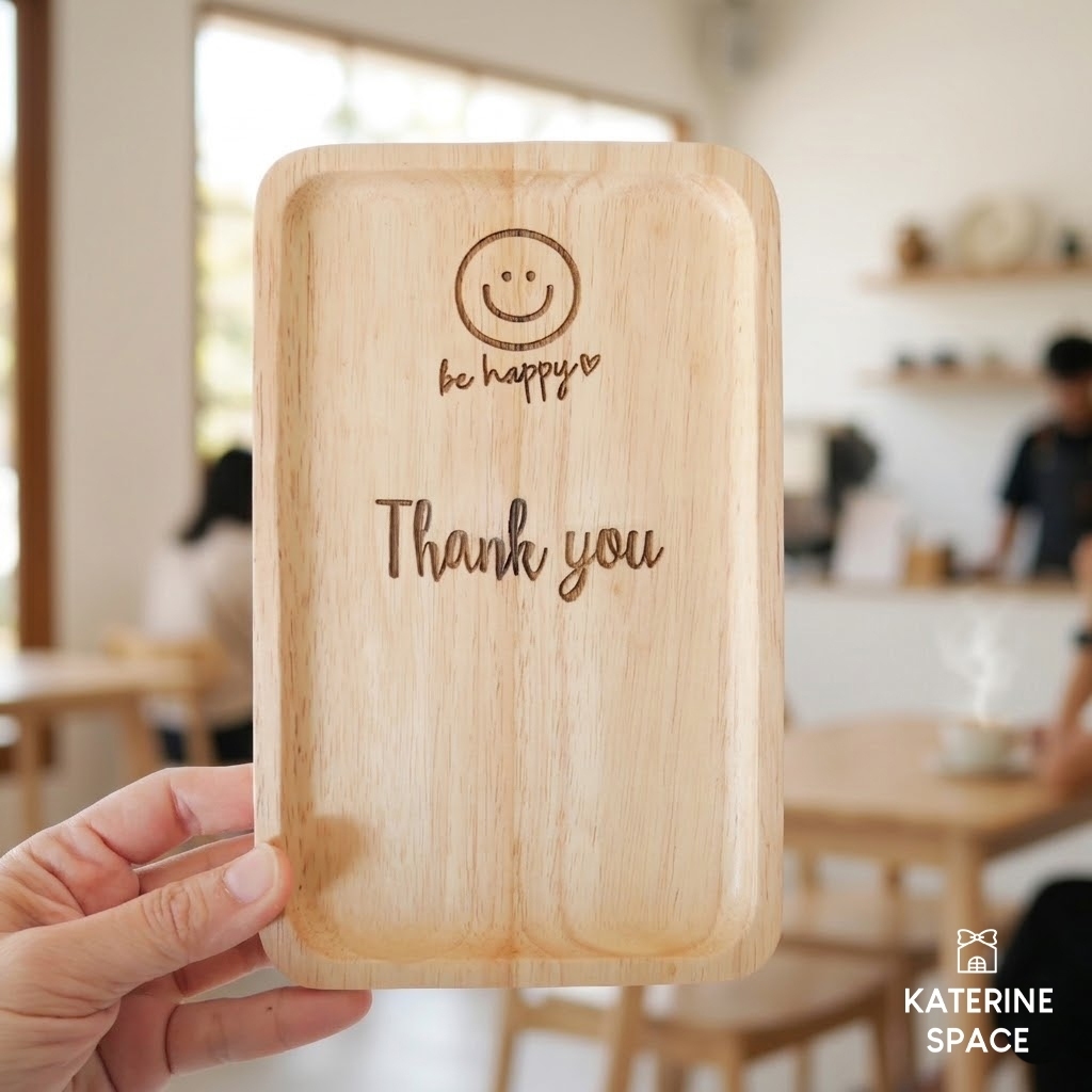 ถาดเช็คบิล 5x8 นิ้ว  ข้อความThank you เพิ่มโลโก้ / QR ใช้เสิร์ฟ เช็คบิล ทอนเงิน