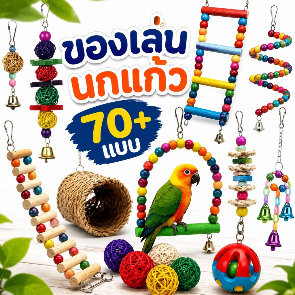 ของเล่นนกแก้ว 70+ แบบ ของเล่นแขวนกรง บันได ชิงช้า กระดิ่ง ของเล่นไม้ ลูกบอล สำหรับนกและสัตว์เล็ก