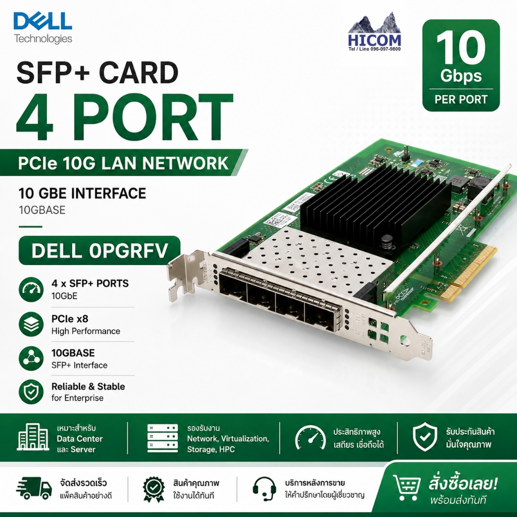SFP+ Card 4 Port PCIe 10G LAN Network 10 Gbe Interface 10Gbase Dell 0PGRFV