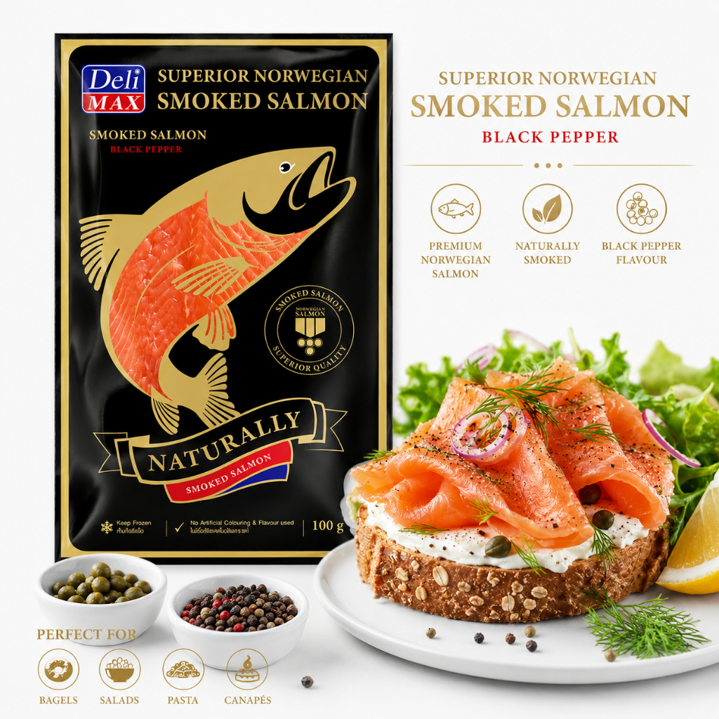 แซลมอนรมควัน DELIMAX Smoked Salmon 100g