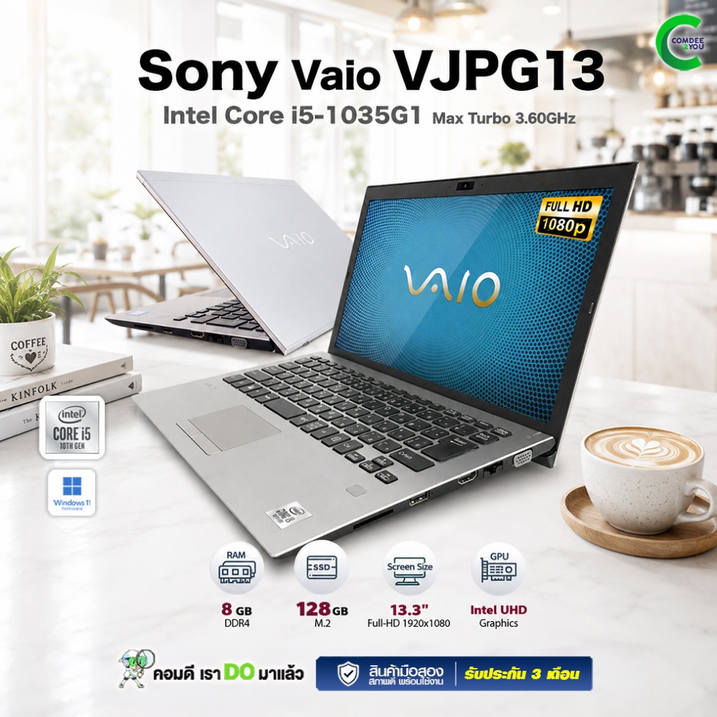 โน๊ตบุ๊ค Sony Vaio Core i5 Gen10 /RAM 8GB /SSD 128GB /13.3”Full-HD /WiFi /Bluetooth /Webcam /สภาพดี 