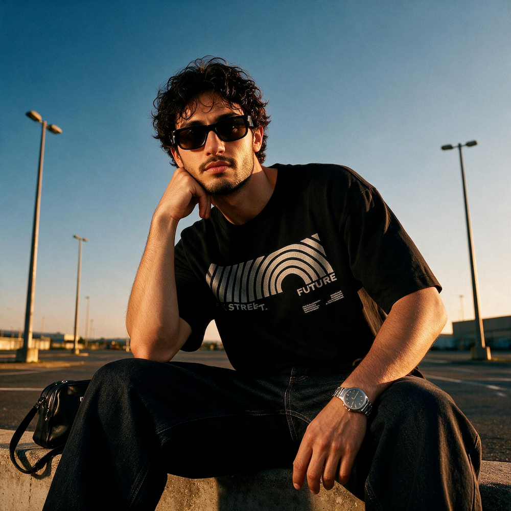 DAVIE JONES تيشيرت رجالي واسع جرافيك BLK STREET — صورة 4