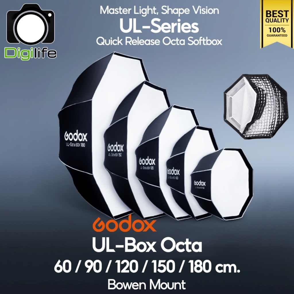 Godox Softbox UL-BOX Octa 60, 90, 120, 150, 180 cm. Quick Release Octa Softbox With Grid - Bowen Mount - Digilife