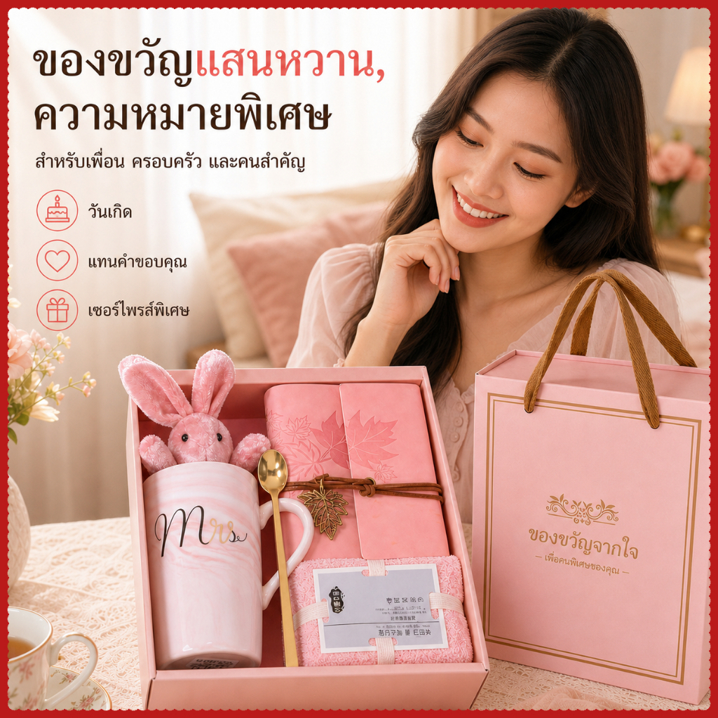 ชุดของขวัญแก้วมัค-ของขวัญวันเกิดผู้หญิง ของขวัญวันครบรอบ ของขวัญให้ผู้ใหญ่ gift set