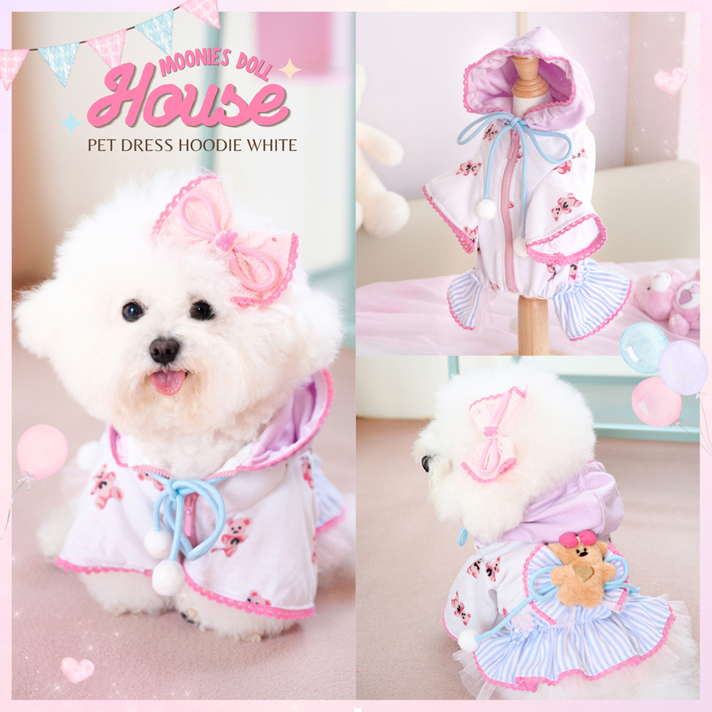 Moonies.style 047 Doll House - Pet Dress Hoodie White ชุดเดรสหมาแมว หมีสุดน่ารัก มาพร้อมฮู้ด แบบรูดซิบ ใส่ง่าย