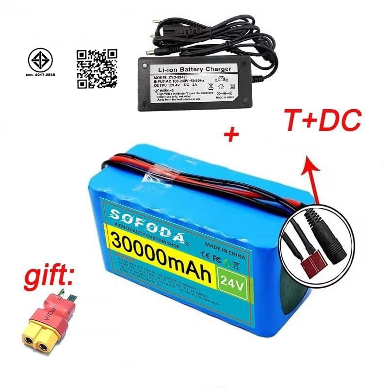 แบตเตอรี่ลิเธียม  24V 30AH/48AH/100AH แบตเตอรี่ 1000W E-bike 29.4V BMS + charger แบตเตอร์รี่รถไฟฟ้า 