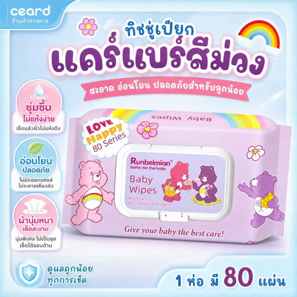 กระดาษทิสชู่ ทิสชู่เปียก กระดาษทำความสะอาดไม่มีแอลกอฮอล์ กระดาษเปียก Baby Wipes ผ้านุ่มชุ่มชื่น 1ห่อ80แผ่น
