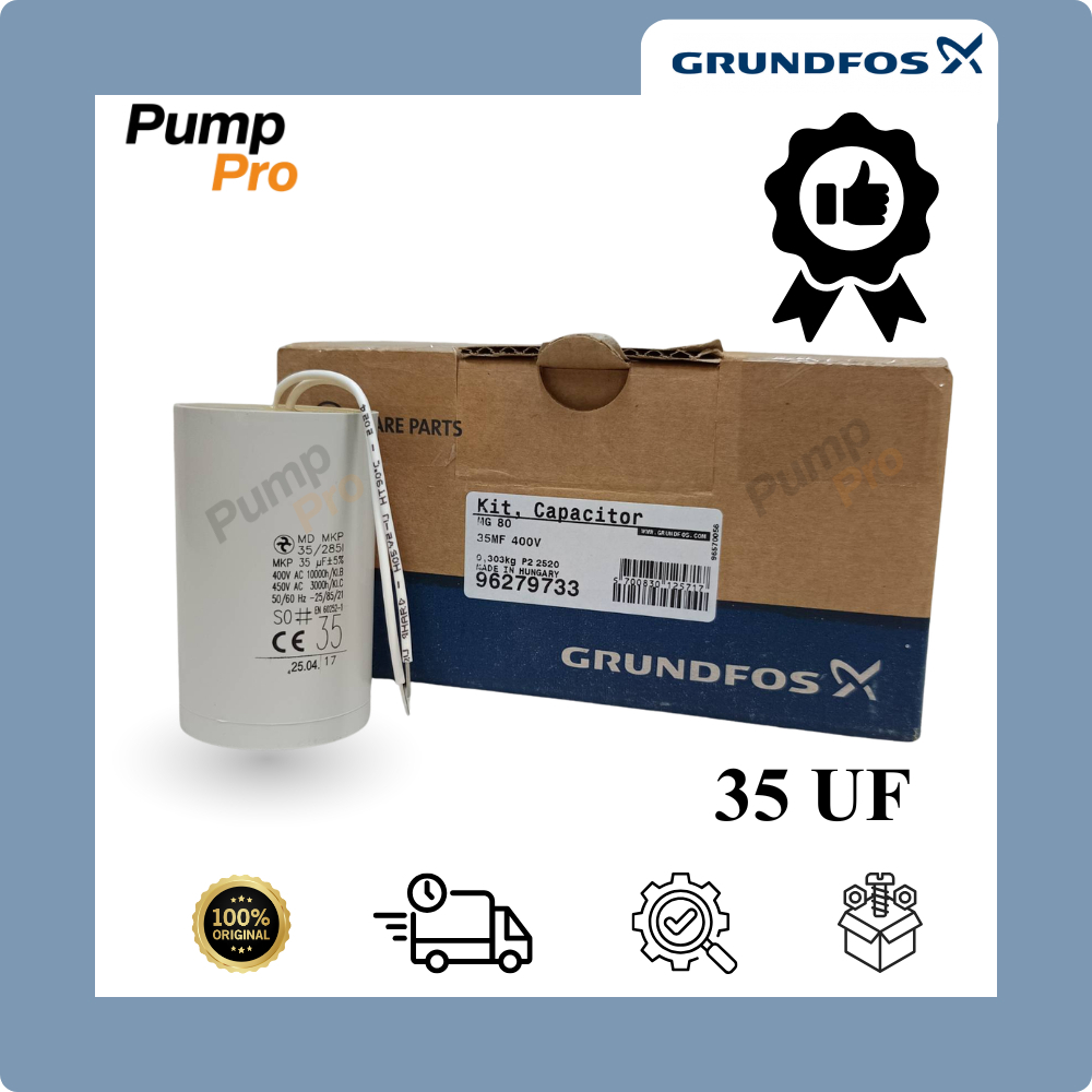 CAPACITOR ปั้มน้ำ GRUNDFOS ขนาด 35uf  แรงดัน 400V แบบสายเสียบ ใช้งานได้ดี ทนทาน
