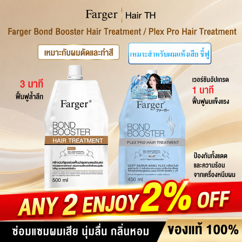 Farger Bond Booster Plex Pro Hair Treatment 450 ml.  & Bond Booster Hair Treatment 500 ml.กู้ผมเสีย โปรตีนฟื้นฟูเส้นผม