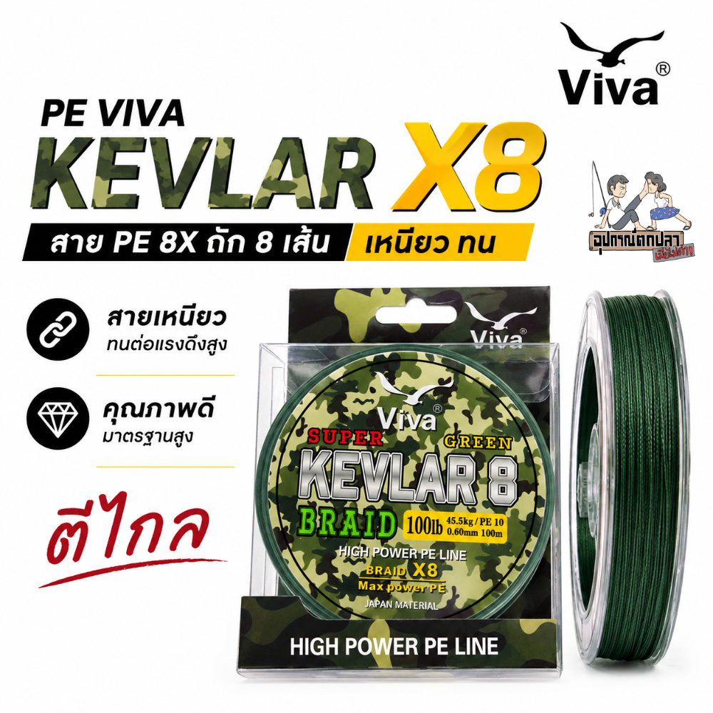สาย PE Viva Kevler8 ขนาด 100lb