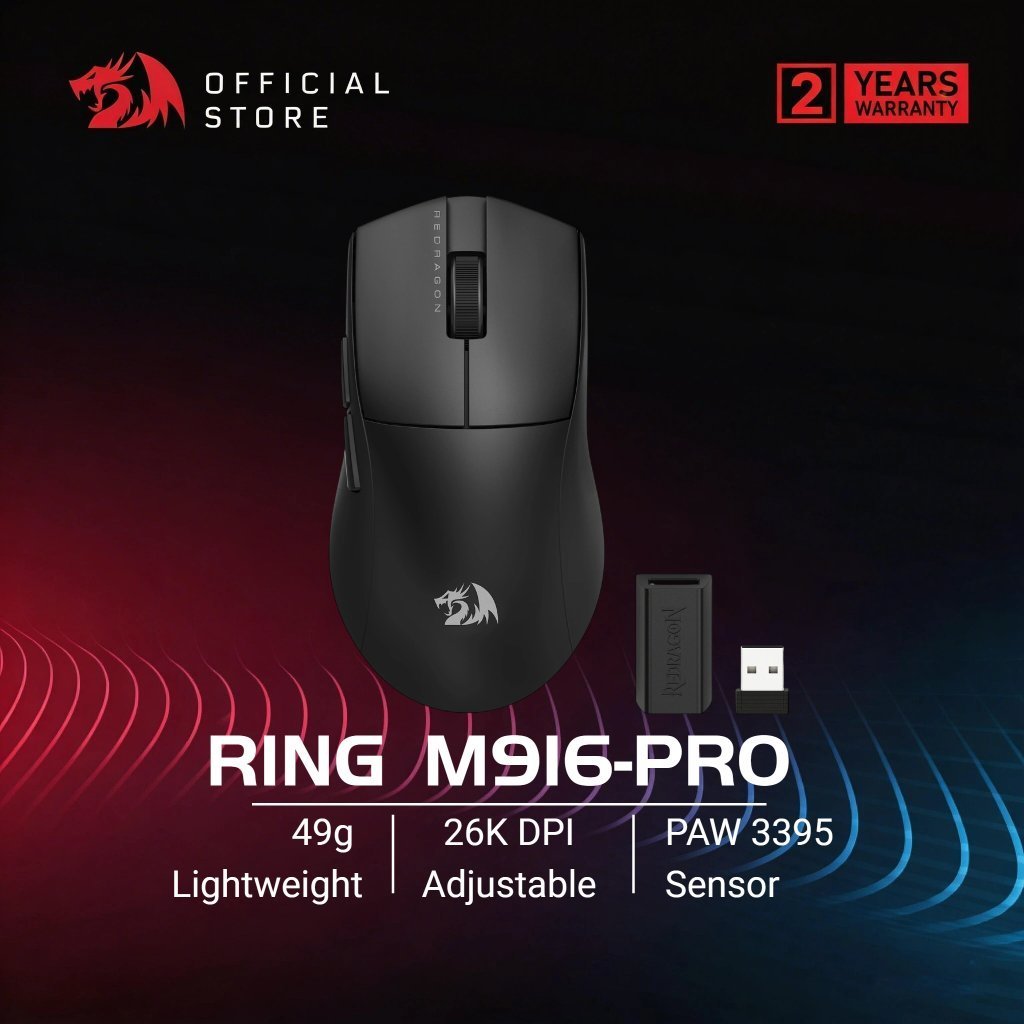 Redragon M916 PRO LITE เมาส์เกมมิ่งไร้สาย 3 โหมด น้ำหนักเบา 49 กรัม 8000 DPI ชาร์จได้ พร้อมปุ่ม Macr