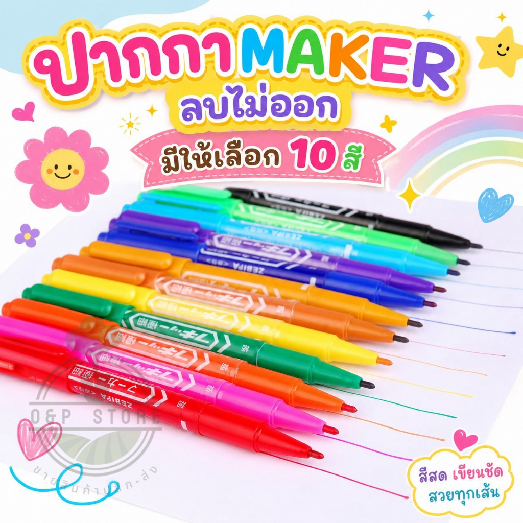 ปากกา MARKER มีให้เลือก 10 สี สีสันสดใส แห้งเร็ว ไม่ซีดจางง่าย ปากกา 2 หัว sp.led