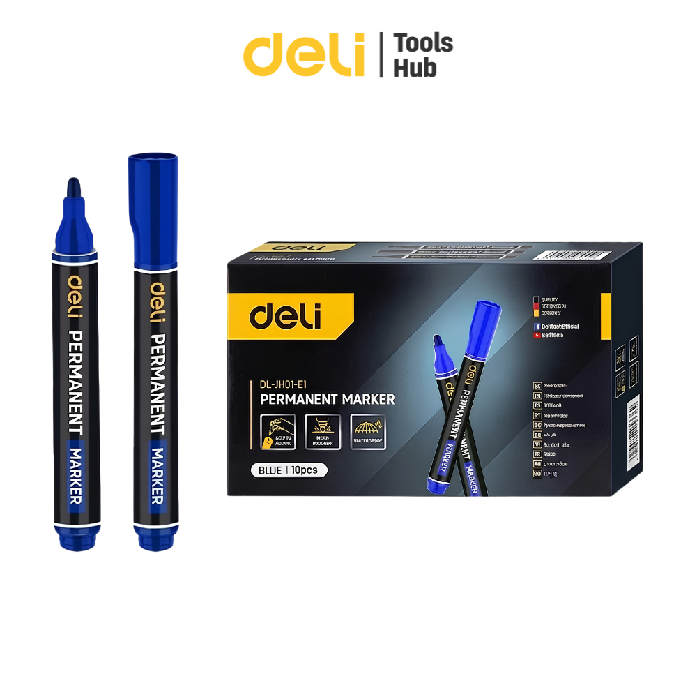 Deli ปากกาเคมี แบบกล่อง 10ด้าม /กล่อง 1.8 มม เขียนพลาสติก เขียนชัด แห้งเร็ว กันน้ำ Marker