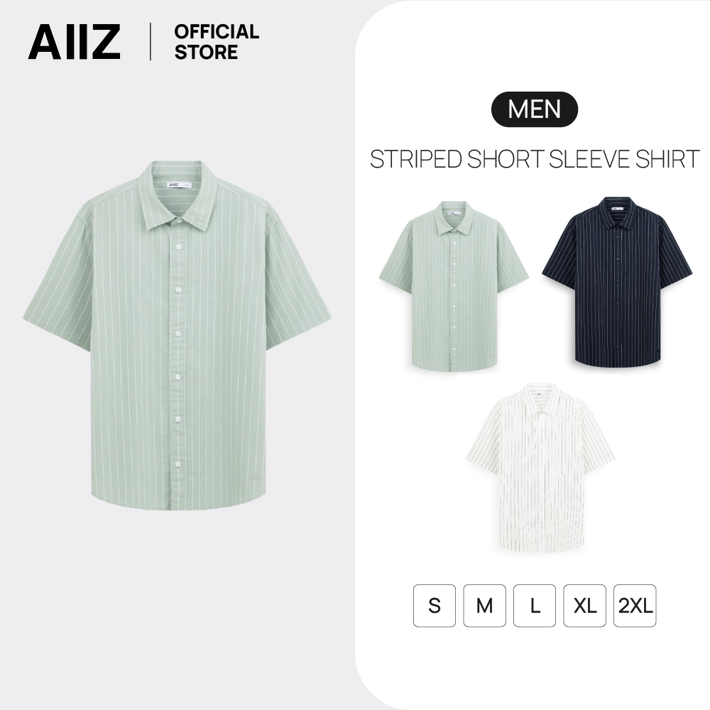 AIIZ (เอ ทู แซด) - AIIZ เสื้อเชิ้ตผู้ชายแขนสั้นลายทาง AIIZ Men’s Striped Short Sleeve Shirt