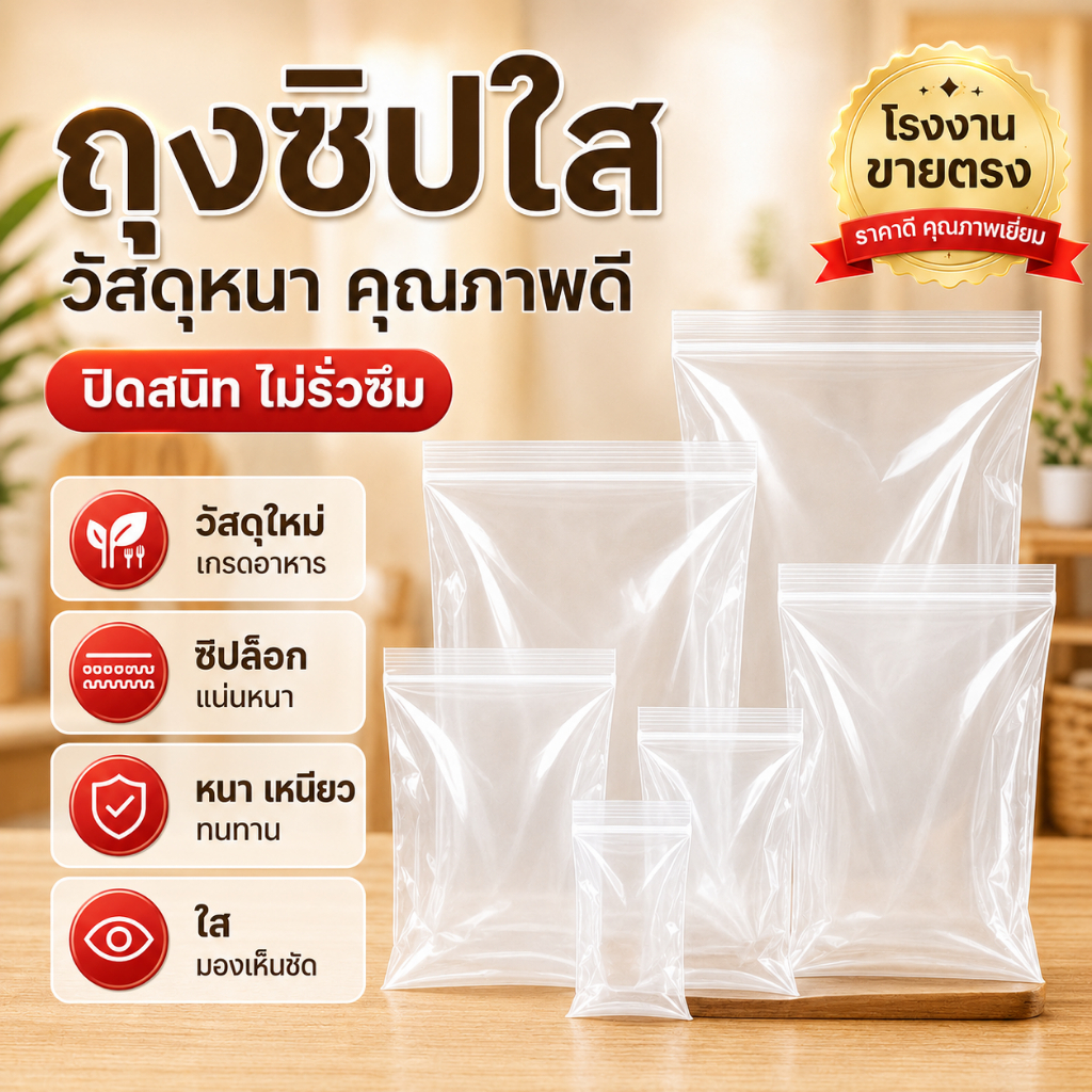 ถุงซิปใส หนา คุณภาพ 100 ใบ หลายขนาด ใส่ยา ใส่อาหาร กันความชื้น ราคาถูก