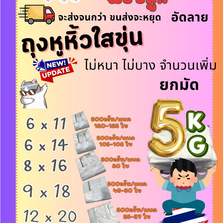 [5กิโลกรัม] เกรดB แบบราคาถูก มีจุดๆเม็ดๆ สีหม่นๆ ใช้ใส่ของได้ปกติ ถุงหิ้วใส อัดลายสวยๆ ไม่บาง ไม่หนา จำนวนเยอะ เหนียว