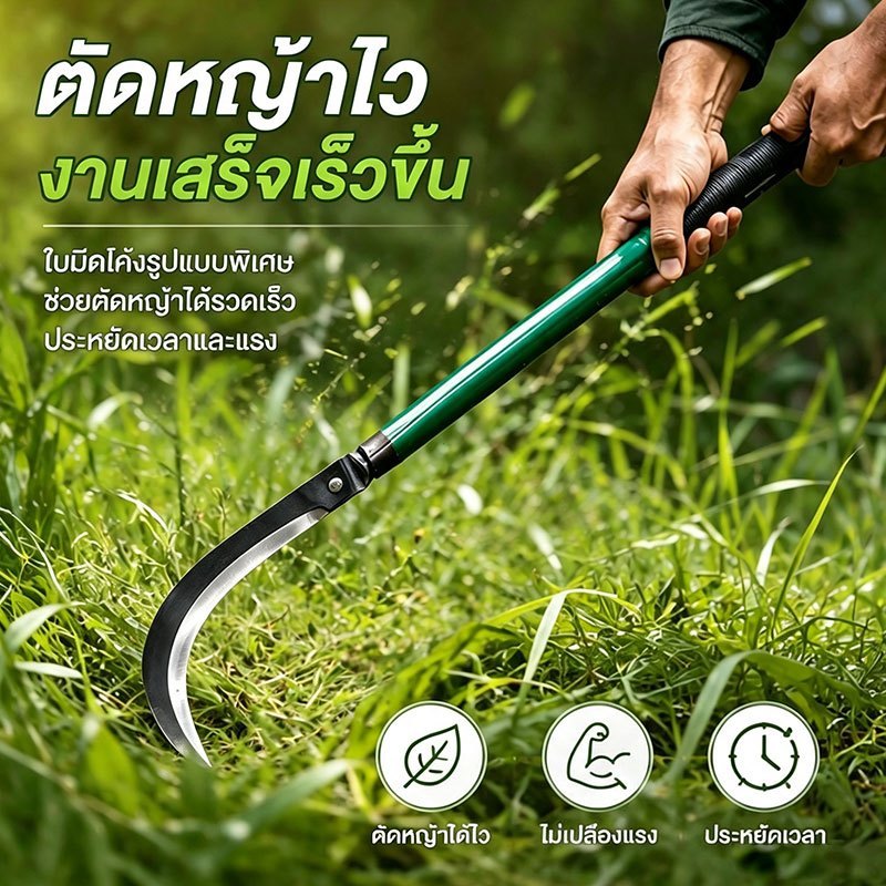 【COD 】เคียวตัดหญ้า ด้ามยาวใบมีดคม แข็งแรงทนทาน ตัดหญ้าได้เร็ว ประหยัดแรง ตัดหญ้าป่า ตัดกิ่งไม้ อุปกรณ์ทำสวนเก็บเกี่ยว