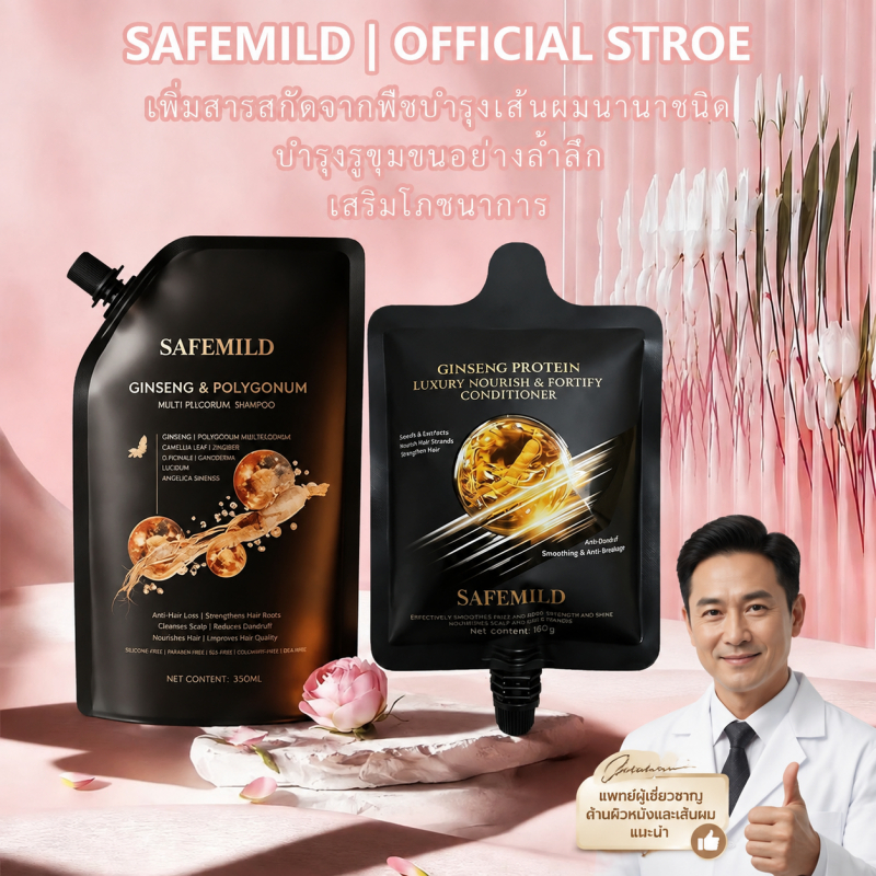 [1+1 ชุด] SAFEMILD 1+1 ชุดดูอัลเอฟเฟกต์ แชมพูขจัดรังแค 300มล. + ครีมนวดผมเรียบ 160มล. แชมพูและบำรุงในขั้นตอนเดียว