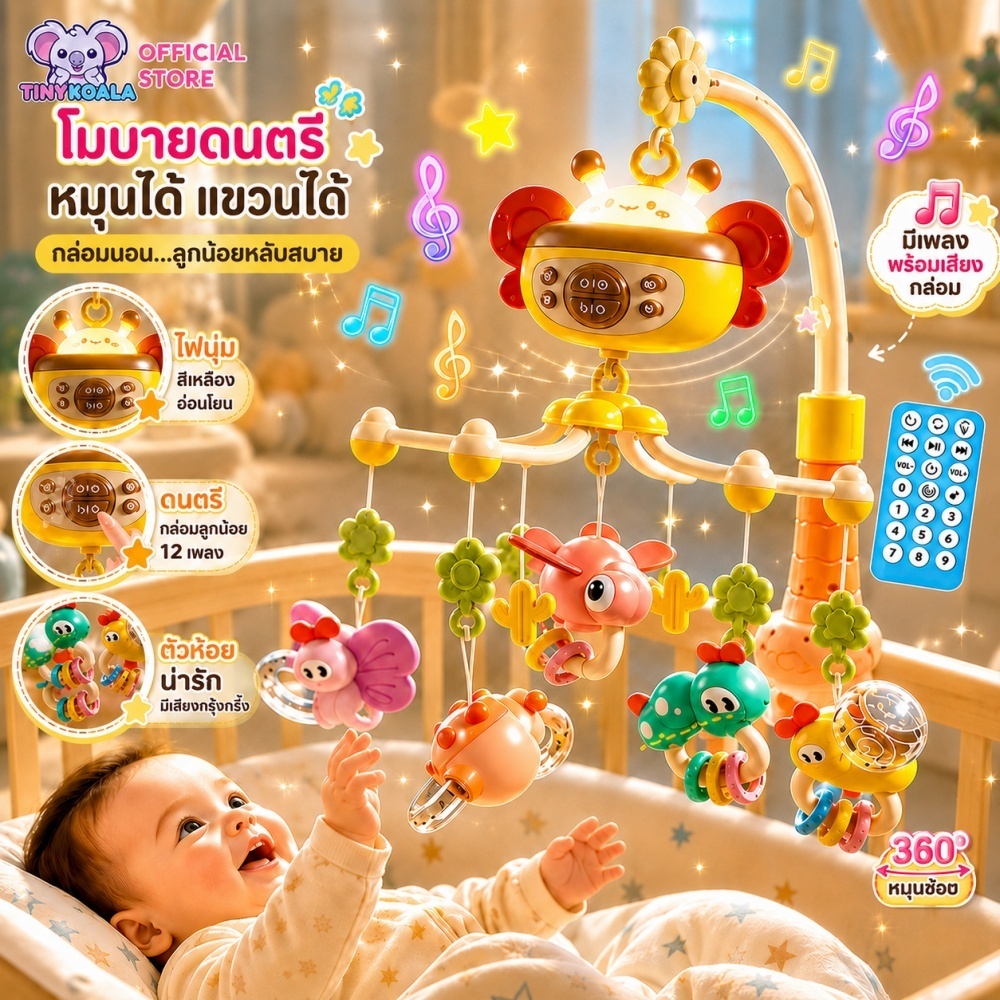 Tinykoala โมบายเด็ก โมบายแขวนเตียงเด็ก เพลงกล่อมเด็ก ไฟ LED  รีโมทคอนโทรล ของเล่นเด็กแรกเกิด