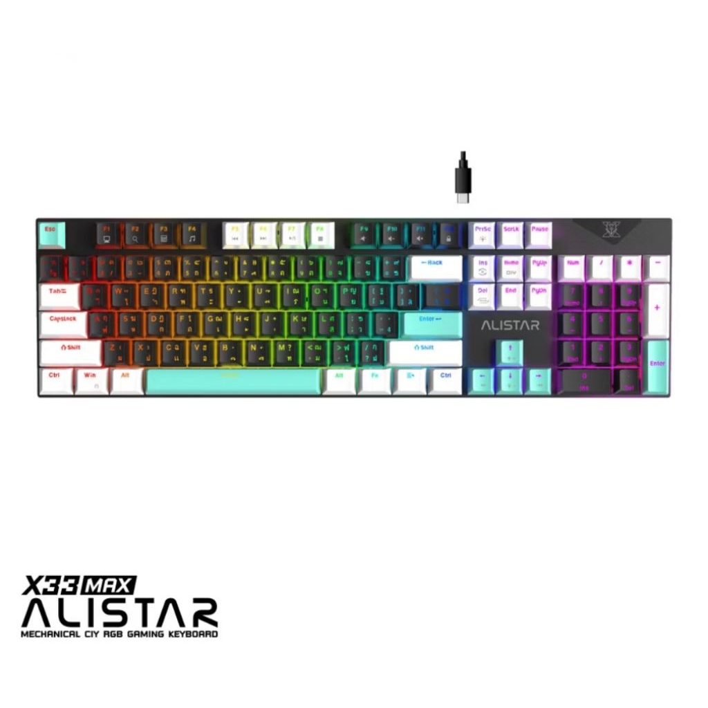 NUBWO New Edition CIY คีย์บอร์ดเกมมิ่ง พร้อมด้วย ไฟ mini RGB มี 2 สวิตช์ Blue / Red รุ่น X33 Max
