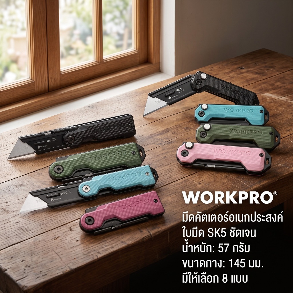 ดพับคัตเตอร์ WORKPRO (รหัส W011075NX) โครงสแตนเลสประกับ G10 น้ำหนักเบา แข็งแรงทนทาน
