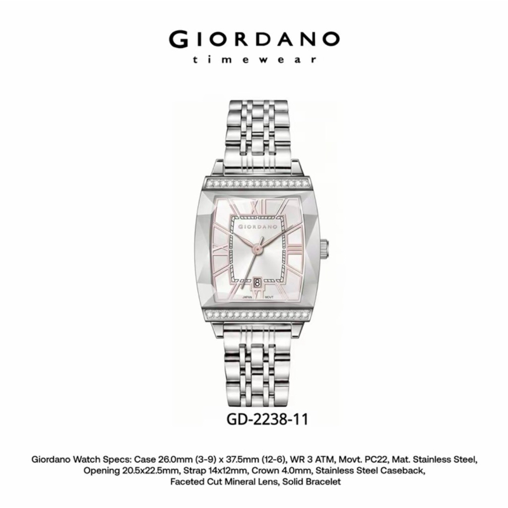 Giordano นาฬิกาข้อมือผู้หญิง หน้าปัดสีขาวอมชมพู