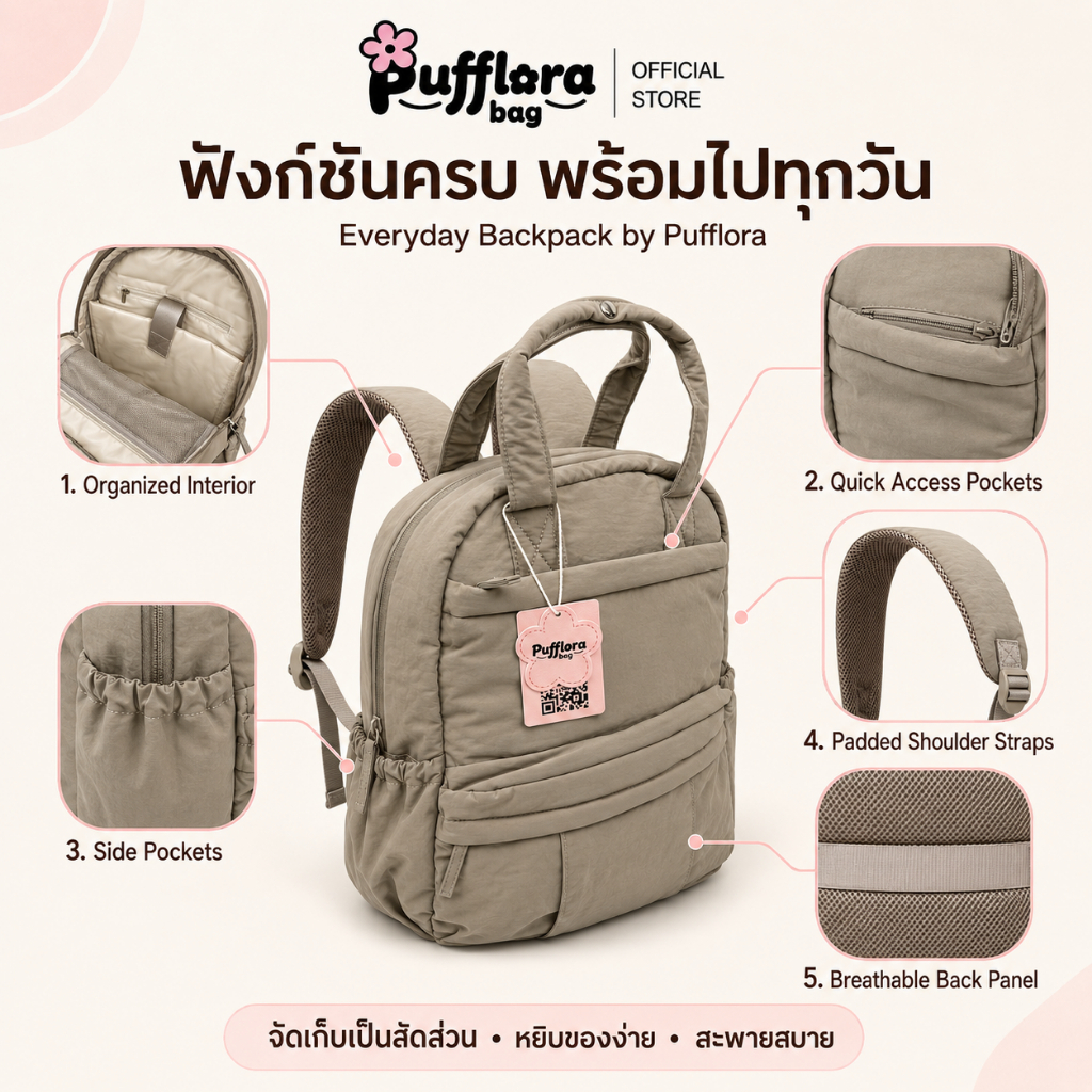 Pufflora حقيبة ظهر نسائية Puffy Day — صورة 6