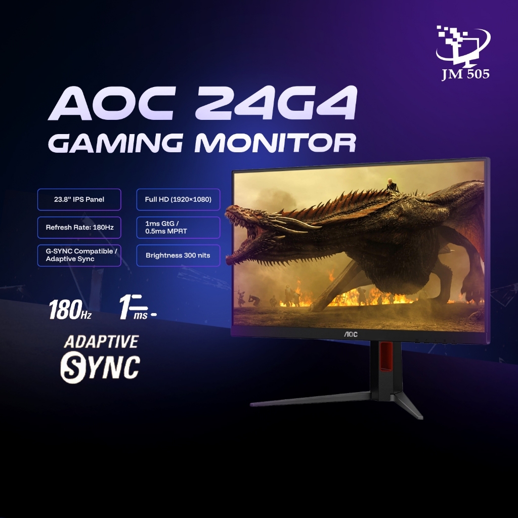 [2nd Hand] AOC 24G4 — 23.8” FHD IPS / 180Hz / 1ms / HDR10 / G-SYNC Compatible