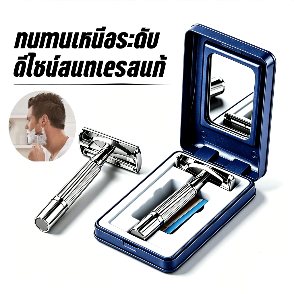 มีดโกนหนวดสำหรับผู้ชาย ลื่นไหล ไม่ติดใบมีด สเตนเลส พร้อมกล่องเก็บ ใช้งานได้นาน คุ้มค่า
